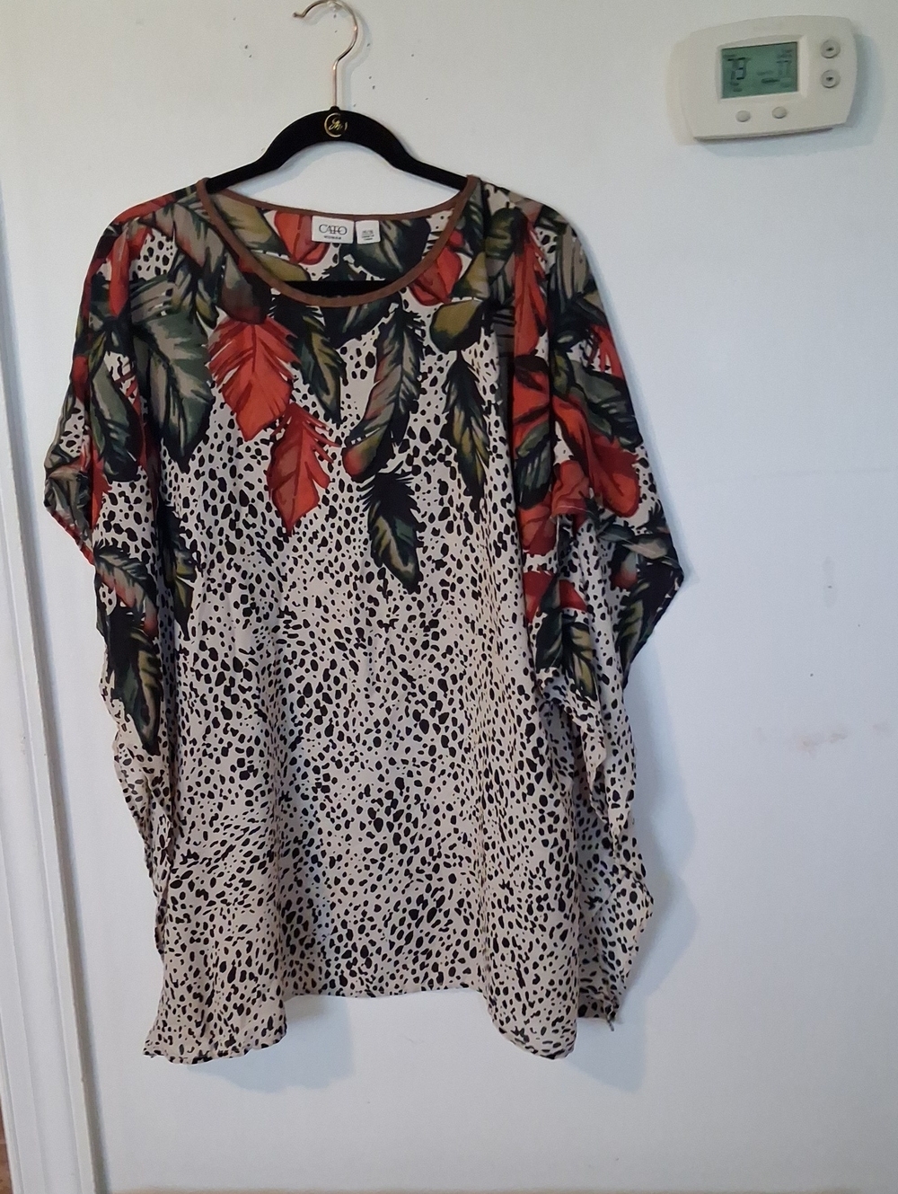 Cato Cream Tunic with Red & Olive Leaf Print